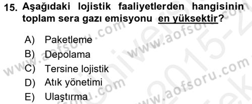 Uluslararası Lojistik Dersi 2015 - 2016 Yılı Tek Ders Sınavı 15. Soru