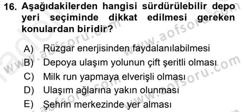 Uluslararası Lojistik Dersi 2015 - 2016 Yılı Tek Ders Sınav Soruları 16. Soru