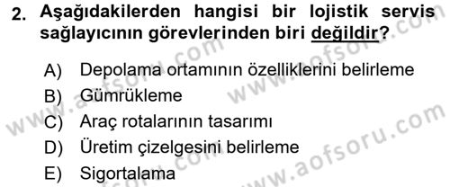 Uluslararası Lojistik Dersi 2015 - 2016 Yılı Tek Ders Sınavı 2. Soru