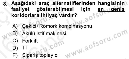 Uluslararası Lojistik Dersi 2015 - 2016 Yılı Tek Ders Sınavı 8. Soru