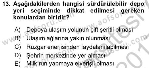 Uluslararası Lojistik Dersi 2016 - 2017 Yılı 3 Ders Sınav Soruları 13. Soru