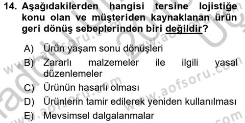 Uluslararası Lojistik Dersi 2016 - 2017 Yılı 3 Ders Sınav Soruları 14. Soru