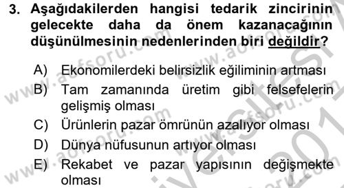 Uluslararası Lojistik Dersi 2016 - 2017 Yılı 3 Ders Sınav Soruları 3. Soru
