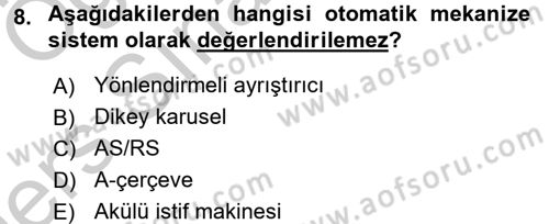Uluslararası Lojistik Dersi 2016 - 2017 Yılı 3 Ders Sınav Soruları 8. Soru