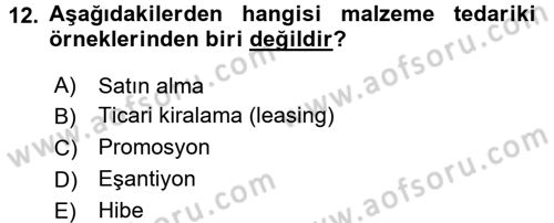 Uluslararası Lojistik Dersi 2016 - 2017 Yılı (Vize) Ara Sınav Soruları 12. Soru