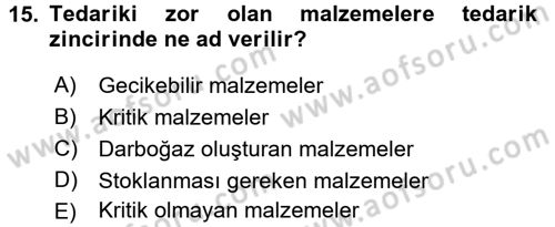Uluslararası Lojistik Dersi Ara Sınavı Deneme Sınav Soruları 15. Soru