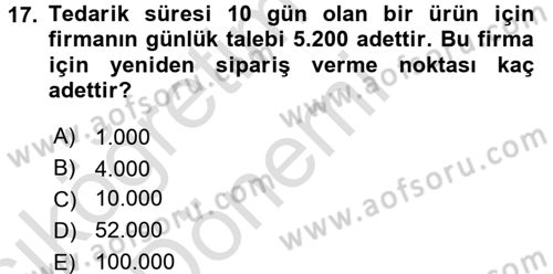 Uluslararası Lojistik Dersi Ara Sınavı Deneme Sınav Soruları 17. Soru