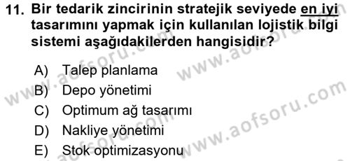 Uluslararası Lojistik Dersi 2016 - 2017 Yılı (Final) Dönem Sonu Sınav Soruları 11. Soru