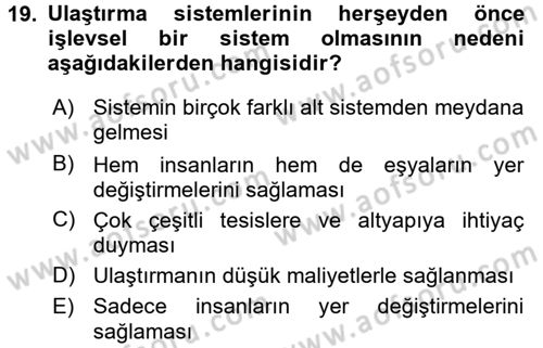 Uluslararası Lojistik Dersi 2017 - 2018 Yılı 3 Ders Sınavı 19. Soru