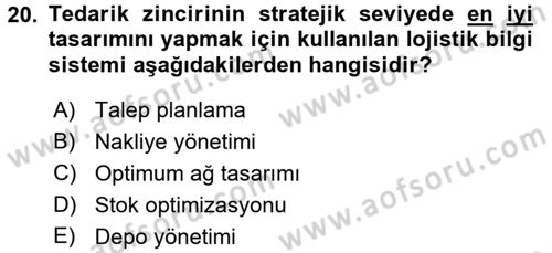 Uluslararası Lojistik Dersi 2017 - 2018 Yılı 3 Ders Sınavı 20. Soru