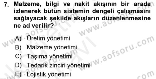 Uluslararası Lojistik Dersi 2017 - 2018 Yılı 3 Ders Sınavı 7. Soru