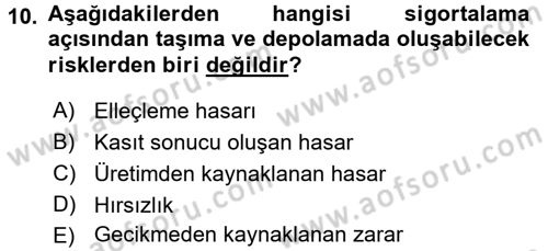 Uluslararası Lojistik Dersi Ara Sınavı Deneme Sınav Soruları 10. Soru