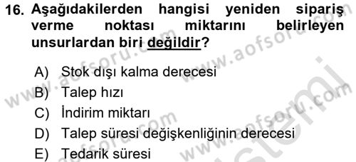 Uluslararası Lojistik Dersi Ara Sınavı Deneme Sınav Soruları 16. Soru