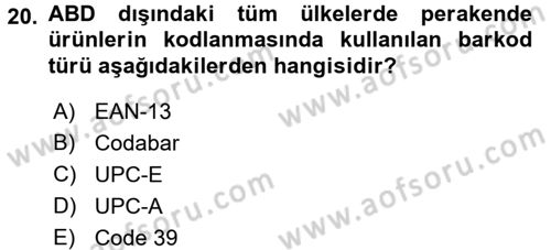 Uluslararası Lojistik Dersi 2017 - 2018 Yılı (Vize) Ara Sınav Soruları 20. Soru