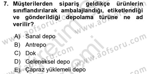 Uluslararası Lojistik Dersi Ara Sınavı Deneme Sınav Soruları 7. Soru