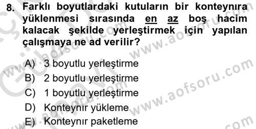 Uluslararası Lojistik Dersi Ara Sınavı Deneme Sınav Soruları 8. Soru