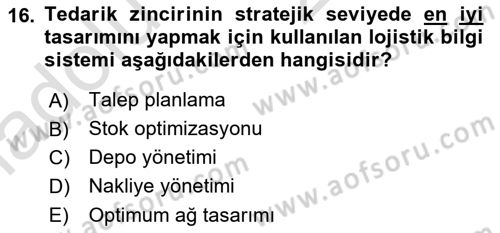 Uluslararası Lojistik Dersi 2018 - 2019 Yılı 3 Ders Sınav Soruları 16. Soru