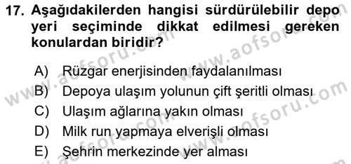 Uluslararası Lojistik Dersi 2018 - 2019 Yılı 3 Ders Sınav Soruları 17. Soru