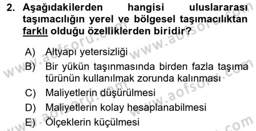 Uluslararası Lojistik Dersi 2018 - 2019 Yılı 3 Ders Sınav Soruları 2. Soru