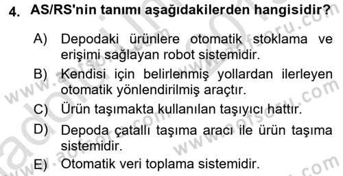 Uluslararası Lojistik Dersi 2018 - 2019 Yılı 3 Ders Sınav Soruları 4. Soru