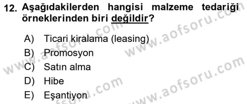 Uluslararası Lojistik Dersi Ara Sınavı Deneme Sınav Soruları 12. Soru