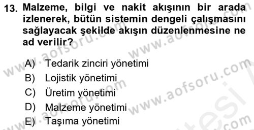 Uluslararası Lojistik Dersi Ara Sınavı Deneme Sınav Soruları 13. Soru