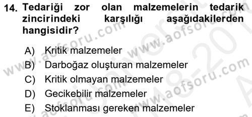 Uluslararası Lojistik Dersi 2018 - 2019 Yılı (Vize) Ara Sınav Soruları 14. Soru