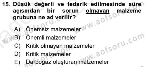 Uluslararası Lojistik Dersi 2018 - 2019 Yılı (Vize) Ara Sınav Soruları 15. Soru