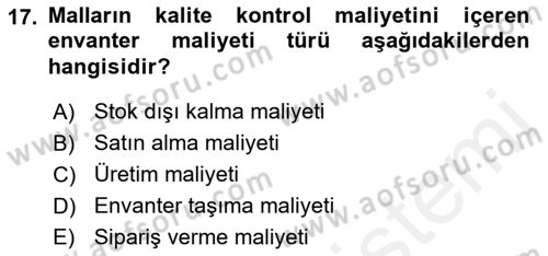 Uluslararası Lojistik Dersi 2018 - 2019 Yılı (Vize) Ara Sınav Soruları 17. Soru