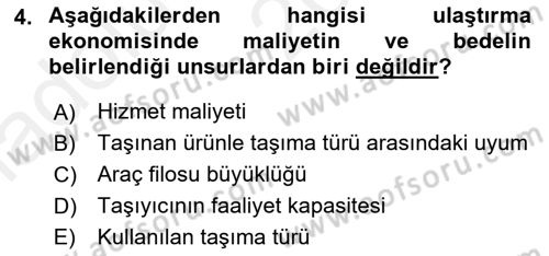 Uluslararası Lojistik Dersi Ara Sınavı Deneme Sınav Soruları 4. Soru
