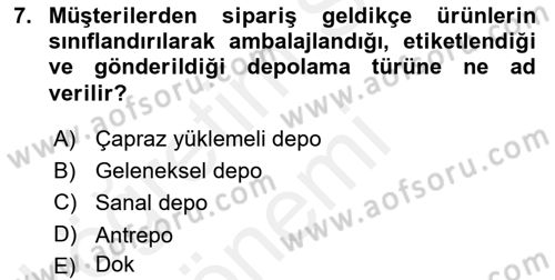 Uluslararası Lojistik Dersi 2018 - 2019 Yılı (Vize) Ara Sınav Soruları 7. Soru