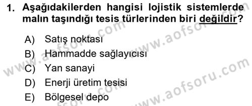 Uluslararası Lojistik Dersi 2018 - 2019 Yılı (Final) Dönem Sonu Sınav Soruları 1. Soru