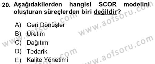 Uluslararası Lojistik Dersi 2018 - 2019 Yılı (Final) Dönem Sonu Sınav Soruları 20. Soru