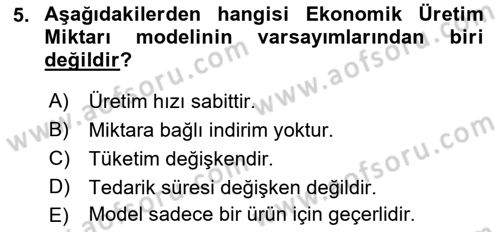 Uluslararası Lojistik Dersi 2018 - 2019 Yılı (Final) Dönem Sonu Sınav Soruları 5. Soru
