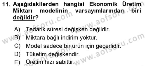 Uluslararası Lojistik Dersi 2018 - 2019 Yılı Yaz Okulu Sınav Soruları 11. Soru