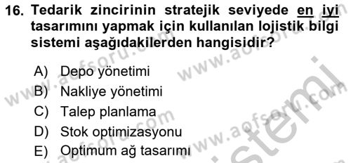 Uluslararası Lojistik Dersi 2018 - 2019 Yılı Yaz Okulu Sınav Soruları 16. Soru