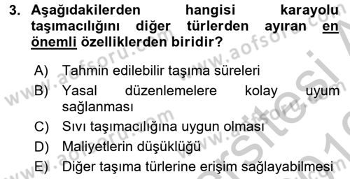 Uluslararası Lojistik Dersi 2018 - 2019 Yılı Yaz Okulu Sınav Soruları 3. Soru