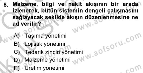 Uluslararası Lojistik Dersi 2018 - 2019 Yılı Yaz Okulu Sınav Soruları 8. Soru