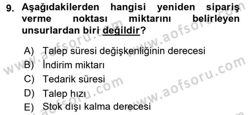 Uluslararası Lojistik Dersi 2018 - 2019 Yılı Yaz Okulu Sınav Soruları 9. Soru