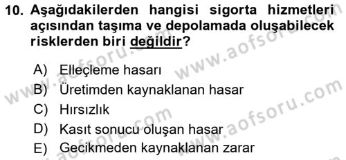Uluslararası Lojistik Dersi 2019 - 2020 Yılı (Vize) Ara Sınav Soruları 10. Soru