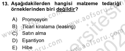 Uluslararası Lojistik Dersi 2019 - 2020 Yılı (Vize) Ara Sınav Soruları 13. Soru