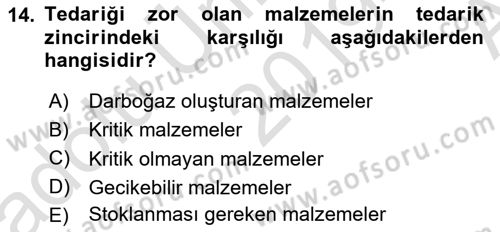 Uluslararası Lojistik Dersi 2019 - 2020 Yılı (Vize) Ara Sınav Soruları 14. Soru