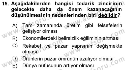 Uluslararası Lojistik Dersi Ara Sınavı Deneme Sınav Soruları 15. Soru