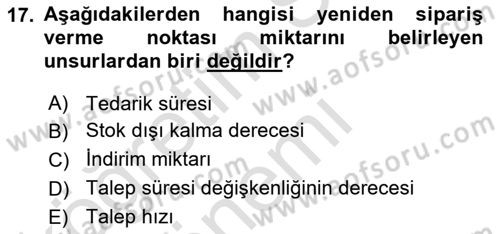 Uluslararası Lojistik Dersi 2019 - 2020 Yılı (Vize) Ara Sınav Soruları 17. Soru