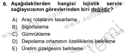 Uluslararası Lojistik Dersi 2019 - 2020 Yılı (Vize) Ara Sınav Soruları 6. Soru