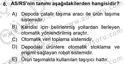 Uluslararası Lojistik Dersi 2019 - 2020 Yılı (Vize) Ara Sınav Soruları 8. Soru