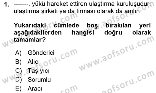 Uluslararası Lojistik Dersi 2019 - 2020 Yılı (Final) Dönem Sonu Sınav Soruları 1. Soru