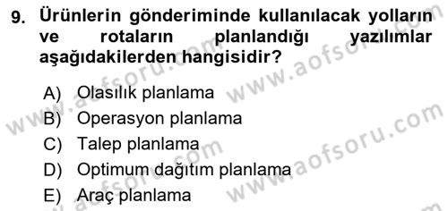 Uluslararası Lojistik Dersi 2019 - 2020 Yılı (Final) Dönem Sonu Sınavı 9. Soru