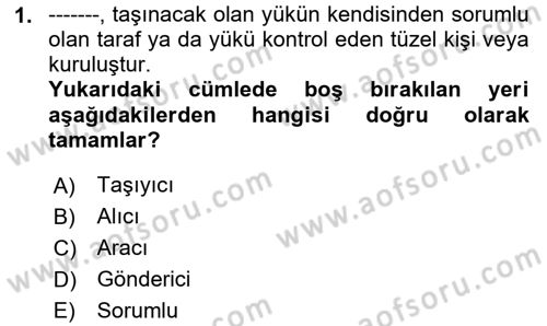 Uluslararası Lojistik Dersi 2020 - 2021 Yılı Yaz Okulu Sınav Soruları 1. Soru