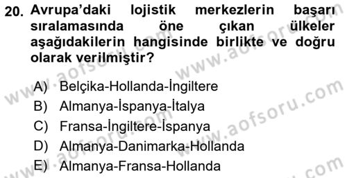 Uluslararası Lojistik Dersi 2020 - 2021 Yılı Yaz Okulu Sınav Soruları 20. Soru